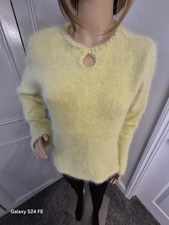 Stunningly Beautiful Ladies Elegant Angora Jumper In Lime With Pearl Detailing.