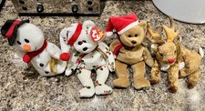 Ty Beanie Babies - 4 x Christmas. Holiday ‘97 & ‘98, Roxie (red nose), Snowball 
