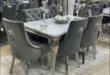 Brand New Majestic Knocker Back Lion Chairs With Louis Marble Dining Table