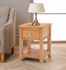 Small Side Table, Wooden Oak Lamp Table with Drawer & Shelf, Chic Bedside Table