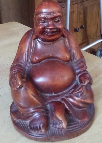 Happy wooden buddha - buddha, statue