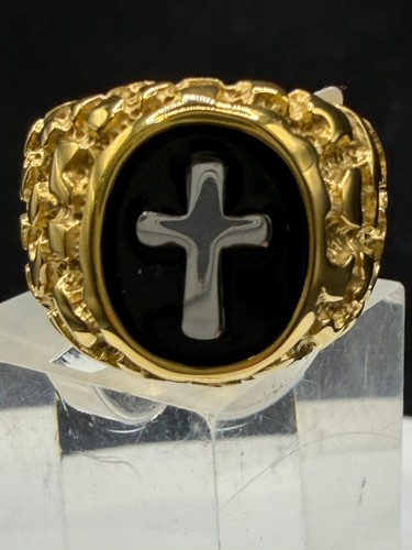 Mens gold cross ring nugget