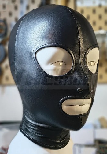 Leather bondage hood - hood, open