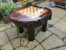 Bespoke Chess Table made from a fallen willow tree ,The legs are ash logs.
