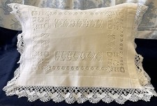 Antique White Drawn Thread Linen Nightdress Pyjama Pj Case Cushion Cover G97