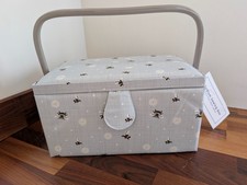 NEW Medium Sewing, Craft Box - Grey Bee Design Quality Storage. Christmas Gift