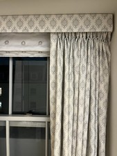 Pair Of Peony & Sage Ikat Linen Curtains & Pelmet