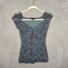 Ann Ferriday Lace Ribbon Stretch Corset Top Y2K Fairy Romantic Dark Blue Small