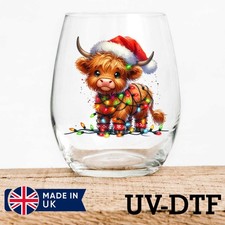 Christmas Highland Cow 8pcs UV DTF Stickers - Glass Laptop Tumbler Cup mg880