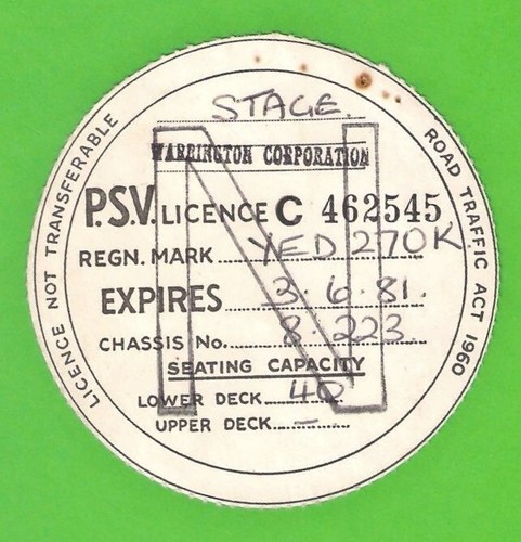 Bus psv disc 1981 warrington - disc,
