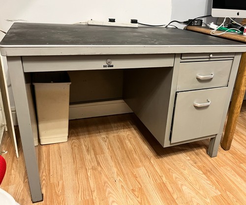 Vintage industrial metal desk - vintage,