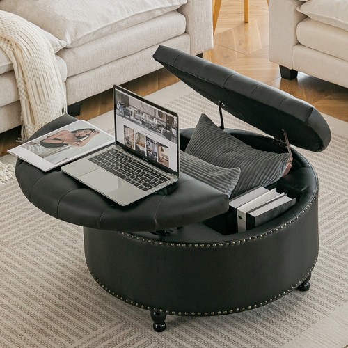 Round storage ottoman - round,