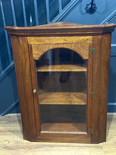 Antique oak glass corner - antique, &