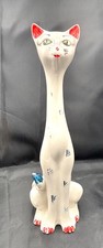 Vintage Large White Ceramic Long Neck Sitting Cat Retro Kitsch 33cm Tall