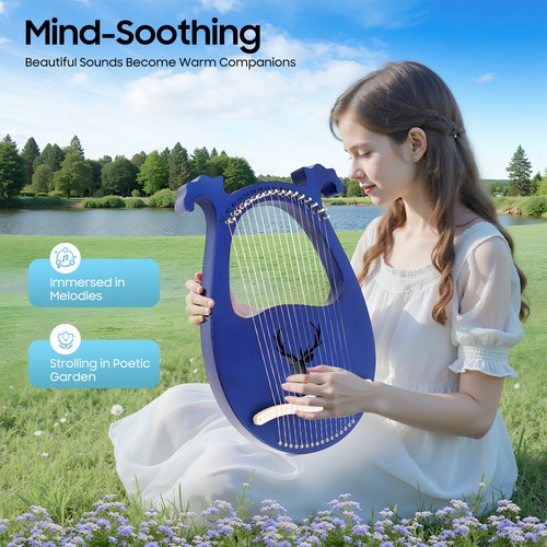 Lyre harp string blue deer - lyre,
