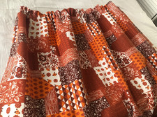 Vintage 1960s 70s Curtains, Mid-Century Modern Orange Retro Patchwork Pattern