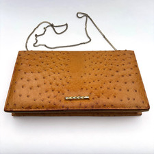 Vintage Corbeau Tan Ostrich Leather Shoulder Bag Handbag
