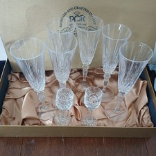 Set of Six RCR Royal Crystal Rock 24% Lead Crystal Champagne Flutes