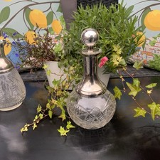 Stunning Vintage Cut Glass Decanter with Silver Neck & Rim & Stopper