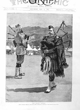 Original Old Antique Print 1885 Bagpipes Rawul Pindi Durbar Seaforth High 19th