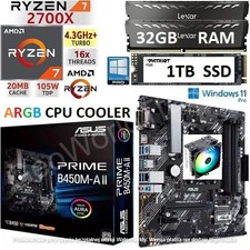 AMD Ryzen 7 2700X + 32GB RAM + 1TB SSD + ASUS B450M-A II Motherboard