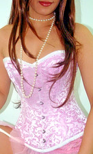 Pink and white brocade corset