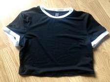 Ladies Black & White Crop Top Summer Shirt Clothing Medium Gothic Alternative 