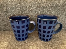 Pair Of Large Denby Reflex Blue Squares Mug Height 11.5cm - Small Chip On One