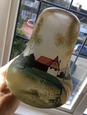 Unusual Art Deco Style Hand Painted Glass Lamp Light Shade House & Country Scene