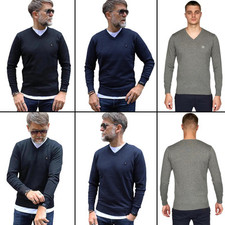 Gabicci Jumper Mens Knitted V-Neck Long Sleeve Plain Warm Mens Pullover Sweater 