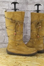 TAN FAUX LEATHER / SUEDE MOCCASIN TALL BOOTS SIZE 5 / 38 HUSH PUPPIES USED
