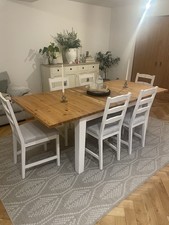 Upcycled IKEA Extendable Wooden Dining Table Six Chairs Shabby Chic Farmhouse