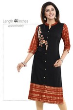 Women Ethnic Kurti Tunic 3/4 Sleeves  Kurta Cotton Embroidery Shirt Dress MM253