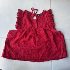 Zara Red Eyelet Lace Apron Ruffle Tank Top Size M