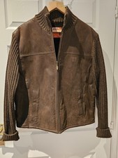 Vintage 90s OXBOW Leather Knit Sleeve Hybrid Bomber Jacket L Made in France Surf