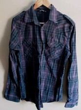 Men Grey & Purple Check Shirt Long Sleeves Size Medium Lee Cooper New NT