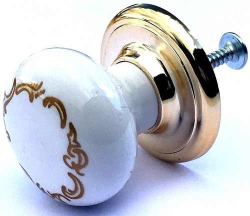 White gold scroll - gold, knobs