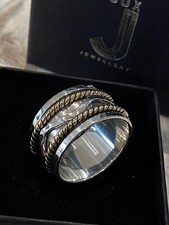 Sterling Silver 925 Spinning Worry Ring 2 Tone UK T EU 61 US 10 + Pouch & Cloth