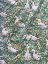 Vintage Laura Ashley Ducks Geese & Daffodils Curtains Pair Retro Fabric 80s 90s
