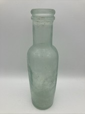 Antique Glass Bottle Plain Aqua Green Wide Mouth Vintage Iridescent H: 10.5"
