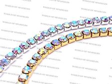 Diamante/Rhinestone AB/Iridescent Crystal Chain Trim Lace Ribbon Silver & Gold