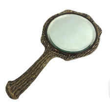Vintage Hand Mirror Faux Stag Deer Horn Antler Mens Vanity Dresser Cabin Rustic