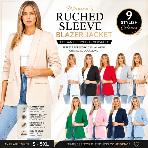 Womens blazer ruched sleeve - womens,