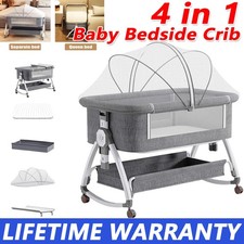 4in1 Baby Bedside Crib Sleeper Bassinet Height-adjustable Infant Newborn Cot Bed
