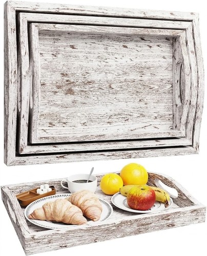 Rustic wooden tray set with - 3x,