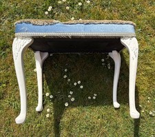 Vintage Stool Dressing Table “Sherborne” Blue Dralon White Cabriole Legs 