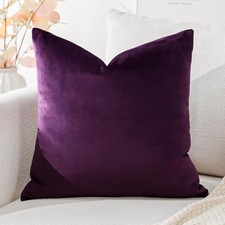 Velvet Cushion Cover 45x45cm Eggplant Purple Soft &Decorative For Sofa/Bed 1 Pcs