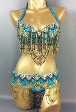 NEW Belly Dance Costume Outfit Set Bra Top Belt Hip Scarf Bollywood Dress Sets