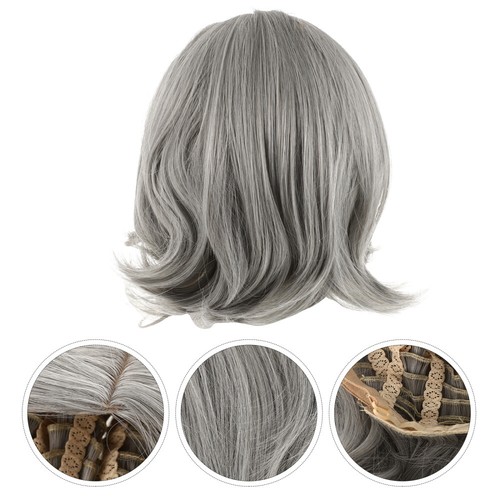 Silver gray short curly wig - silver,