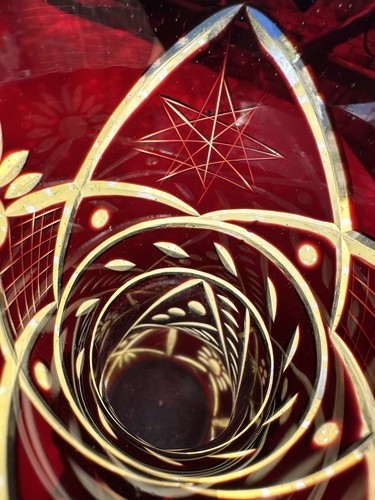 Dark cranberry glass vase cut - dark,